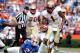 GAINESVILLE, FL - NOVEMBER 30: Kelvin Benjamin #1 of the Florida State Seminoles runs for a touchdown during the game against the Florida Gators on November 30, 2013 in Gainesville, Florida. (Photo by Sam Greenwood/Getty Images)
