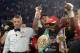 Sep 28, 2013; Montreal, Quebec, Canada; Adonis Stevenson (yellow trunks) celebrates winning his light-heavyweight WBC world championship bout against Tavoris Cloud (not pictured) at the Bell Centre. Mandatory Credit: Eric Bolte-USA TODAY Sports