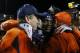 AUBURN, AL - NOVEMBER 30: Chris Davis #11 of the Auburn Tigers celebrates with coaching staff after scoring the winning touchdown to defeat the Alabama Crimson Tide 34 to 28 at Jordan-Hare Stadium on November 30, 2013 in Auburn, Alabama. (Photo by Kevin C. Cox/Getty Images)
