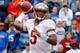 GAINESVILLE, FL - NOVEMBER 30: Jameis Winston #5 of the Florida State Seminoles attempts a pass during the game against the Florida Gators on November 30, 2013 in Gainesville, Florida. (Photo by Sam Greenwood/Getty Images)