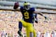 ANN ARBOR, MI - NOVEMBER 30: Wide receiver Drew Dileo #9 of the Michigan Wolverines celebrates a fouth quarter touchdown against the Ohio State Buckeyes during a game at Michigan Stadium on November 30, 2013 in Ann Arbor, Michigan. (Photo by Gregory Shamus/Getty Images)