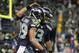 Dec 2, 2013; Seattle, WA, USA; Seattle Seahawks quarterback Russell Wilson (3) celebrates with wide receiver Doug Baldwin (89) after teaming up on a touchdown pass against the New Orleans Saints during the second quarter at CenturyLink Field. Mandatory Credit: Joe Nicholson-USA TODAY Sports