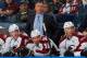 BUFFALO, NY - OCTOBER 19: Head coach Patrick Roy of the Colorado Avalanche watches the action against the Buffalo Sabres on October 19, 2013 at the First Niagara Center in Buffalo, New York. (Photo by Bill Wippert/NHLI via Getty Images)