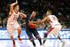 Nov 21, 2013; New York, NY, USA; Connecticut Huskies guard Omar Calhoun (21) drives to the basket and is fouled by Boston College Eagles guard Olivier Hanlan (21) as guard Alex Dragicevich (23) as defends during the second half at Madison Square Garden. Connecticut Huskies defeat the Boston College Eagles 72-70. Mandatory Credit: Jim O'Connor-USA TODAY Sports