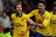 CARDIFF, WALES - NOVEMBER 30: Mathieu Flamini of Arsenal (L) celebrates with Olivier Giroud as he scores their second goal during the Barclays Premier League match between Cardiff City and Arsenal at Cardiff City Stadium on November 30, 2013 in Cardiff, Wales. (Photo by Mike Hewitt/Getty Images)