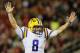 TUSCALOOSA, AL - NOVEMBER 09: Zach Mettenberger #8 of the LSU Tigers celebrates a second quarter touchdown against the Alabama Crimson Tide during the game at Bryant-Denny Stadium on November 9, 2013 in Tuscaloosa, Alabama. (Photo by Kevin C. Cox/Getty Images)