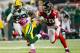 ATLANTA, GA - OCTOBER 09: James Jones #89 of the Green Bay Packers pulls in this reception against Thomas DeCoud #28 of the Atlanta Falcons at Georgia Dome on October 9, 2011 in Atlanta, Georgia. (Photo by Kevin C. Cox/Getty Images)