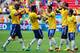 BRASILIA, BRAZIL - SEPTEMBER 07:(L-R) Maicon, Paulinho, Neymar, Jo and Bernad of Brazil celebrate a scored goal against Australia during the International friendly between Brazil and Australia at Mane Garrincha Stadium on September 07, 2013 in Brasilia, Brazil. (Photo by Buda Mendes/Getty Images)