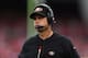 SAN FRANCISCO, CA - OCTOBER 06: San Francisco 49ers head coach Jim Harbaugh looks on against the Houston Texans at Candlestick Park on October 6, 2013 in San Francisco, California. (Photo by Jeff Gross/Getty Images)