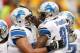 PITTSBURGH, PA - NOVEMBER 17: Calvin Johnson #81 of the Detroit Lions celebrates a second quarter touchdown, his second of the game, with Larry Warford #75 while playing the Pittsburgh Steelers at Heinz Field on November 17, 2013 in Pittsburgh, Pennsylvania. (Photo by Gregory Shamus/Getty Images)