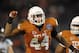 Dec 28, 2011; San Diego, CA, USA; Texas Longhorns defensive end Jackson Jeffcoat (44) reacts during the 2011 Holiday Bowl against the California Golden Bears at Qualcomm Stadium. Texas defeated California 21-10. Mandatory Credit: Kirby Lee/Image of Sport-USA TODAY Sports