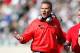 EAST LANSING, MI - SEPTEMBER 29: Head coach Urban Meyer of the Ohio State Buckeyes reacts on the sideline while playing the Michigan State Spartans at Spartan Stadium on September 29, 2012 in East Lansing, Michigan. Ohio State won the game 17-16. (Photo by Gregory Shamus/Getty Images)