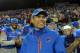 Dec 22, 2011; Las Vegas, NV, USA; Boise State Broncos coach Chris Petersen reacts during the 2011 Las Vegas Bowl against the Arizona State Sun Devils at Sam Boyd Stadium. Boise State defeated Arizona State 56-24. Mandatory Credit: Kirby Lee/Image of Sport-USA TODAY Sports