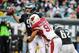 Dec 1, 2013; Philadelphia, PA, USA; Philadelphia Eagles quarterback Nick Foles (9) is sacked by Arizona Cardinals outside linebacker Matt Shaughnessy (91) during the third quarter of the game at Lincoln Financial Field. The Philadelphia Eagles won the game 24-21. Mandatory Credit: John Geliebter-USA TODAY Sports