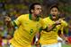 RIO DE JANEIRO, BRAZIL - JUNE 30: Fred of Brazil celebrates scoring the opening goal with team-mate Neymar (R) during the FIFA Confederations Cup Brazil 2013 Final match between Brazil and Spain at Maracana on June 30, 2013 in Rio de Janeiro, Brazil. (Photo by Laurence Griffiths/Getty Images)