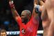 Nov 16, 2013; Las Vegas, NV, USA; Rashad Evans (red gloves) is declared the winner after his light heavyweight bout against Chael Sonnen during UFC 167 at MGM Grand Garden Arena. Mandatory Credit: Stephen R. Sylvanie-USA TODAY Sports