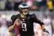 Dec 1, 2013; Philadelphia, PA, USA; Philadelphia Eagles quarterback Nick Foles (9) scrambles during the fourth quarter against the Arizona Cardinals at Lincoln Financial Field. The Eagles defeated the Cardinals 24-21. Mandatory Credit: Howard Smith-USA TODAY Sports