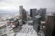 DALLAS, TX - FEBRUARY 04: A snow covered skyline is seen from the 37th floor of the Sheraton Dallas on February 4, 2011 in Dallas, Texas. More than four inches of snow fell overnight in the North Texas area. The Green Bay Packers will play the Pittsburgh Steelers in Super Bowl XLV on February 6, 2011 at Cowboys Stadium in Arlington, Texas. (Photo by Michael Heiman/Getty Images)