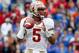 GAINESVILLE, FL - NOVEMBER 30: Jameis Winston #5 of the Florida State Seminoles attempts a pass during the game against the Florida Gators on November 30, 2013 in Gainesville, Florida. (Photo by Sam Greenwood/Getty Images)