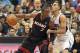 Dec 7, 2013; Minneapolis, MN, USA; Miami Heat shooting guard Dwyane Wade (3) looks to get around Minnesota Timberwolves shooting guard Kevin Martin (23) in the second half at Target Center. The Heat won 103-82. Mandatory Credit: Jesse Johnson-USA TODAY Sports