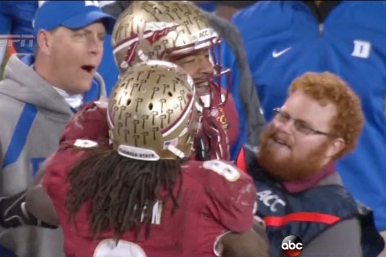 FSU's Ball Boy 'Red Lightning' Is 1st to Greet Jameis Winston After Big Hit