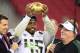 Jan. 3, 2013; Glendale, AZ, USA: Oregon Ducks linebacker Michael Clay celebrates with the trophy following the game against the Kansas State Wildcats during the 2013 Fiesta Bowl at University of Phoenix Stadium. Oregon defeated Kansas State 35-17. Mandatory Credit: Mark J. Rebilas-USA TODAY Sports