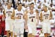 Dec 7, 2013; Tucson, AZ, USA; Arizona Wildcats forward Aaron Gordon (11), guard Nick Johnson (13), guard T.J. McConnell (4), and forward Brandon Ashley (21) walk on the court during the second half against the UNLV Rebels at McKale Center. The Wildcats won 63-58. Mandatory Credit: Casey Sapio-USA TODAY Sports