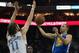 Dec 9, 2013; Charlotte, NC, USA; Golden State Warriors point guard Stephen Curry (30) shoots the ball over Charlotte Bobcats power forward Josh McRoberts (11) during the first half at Time Warner Cable Arena. Mandatory Credit: Jeremy Brevard-USA TODAY Sports