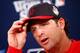 Cardinals manager Mike Matheny speaks with reporters during the World Series media day.