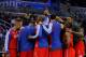 Nov 6, 2013; Orlando, FL, USA; Los Angeles Clippers huddle up against the Orlando Magic during the first quarter at Amway Center. Mandatory Credit: Kim Klement-USA TODAY Sports