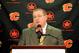 CALGARY, CANADA - JANUARY 12: Calgary Flames General Manager Jay Feaster addresses the media after trading Rene Bourque, a second round pick and prospect Patrick Holland to the Montreal Canadiens for Michael Cammalleri, a 5th round pick and prospect Kari Ramo on January 12, 2012 at the Scotiabank Saddledome in Calgary, Alberta, Canada. (Photo by Terence Leung/NHLI via Getty Images)