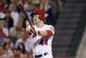 ANAHEIM, CA - MAY 29: Mark Trumbo #44 of the Los Angeles Angels of Anaheim hits a two-run home run against the Los Angeles Dodgers in the fifth inning at Angel Stadium of Anaheim on May 29, 2013 in Anaheim, California. (Photo by Jeff Gross/Getty Images)