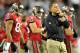 Oct 24, 2013; Tampa, FL, USA; Tampa Bay Buccaneers head coach Greg Schiano reacts during the third quarter against the Carolina Panthers at Raymond James Stadium. Mandatory Credit: Steve Mitchell-USA TODAY Sports