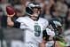 Nov 3, 2013; Oakland, CA, USA; Philadelphia Eagles quarterback Nick Foles (9) throws a pass against the Oakland Raiders at O.co Coliseum. The Eagles defeated the Raiders 49-20. Mandatory Credit: Kirby Lee-USA TODAY Sports