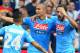 NAPLES, ITALY - OCTOBER 27: Gonzalo Higuain (R) of Napoli celebrates with Gokhan Inler (C) and Lotrenzo Insigne after scoring the opening goal during the Serie A match between SSC Napoli and Torino FC at Stadio San Paolo on October 27, 2013 in Naples, Italy. (Photo by Giuseppe Bellini/Getty Images)