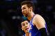 BOSTON, MA - DECEMBER 13: Pablo Prigioni #9 talks with teammate Andrea Bargnani #77 of the New York Knicks in the second half against the Boston Celtics during the game at TD Garden on December 13, 2013 in Boston, Massachusetts. NOTE TO USER: User expressly acknowledges and agrees that, by downloading and or using this photograph, User is consenting to the terms and conditions of the Getty Images License Agreement. (Photo by Jared Wickerham/Getty Images)