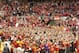 Dec 13, 2013; Ames, IA, USA; Iowa State Cyclones fans celebrate after their game with the Iowa Hawkeyes at James H. Hilton Coliseum. Iowa State beat Iowa 85-82. Mandatory Credit: Reese Strickland-USA TODAY Sports