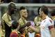 MILAN, ITALY - MAY 12: (L-R) Mario Balotelli, Stephan El Shaarawy of AC Milan and Francesco Totti of AS Roma shake hands during the Serie A match between AC Milan and AS Roma at San Siro Stadium on May 12, 2013 in Milan, Italy. (Photo by Claudio Villa/Getty Images)