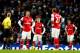 MANCHESTER, ENGLAND - DECEMBER 14: Aaron Ramsey, Jack Wilshere and Nicklas Bendtner of Arsenal stand dejected after fifth Man City goal during the Barclays Premier League match between Manchester City and Arsenal at Etihad Stadium on December 14, 2013 in Manchester, England. (Photo by Clive Brunskill/Getty Images)