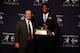 NEW YORK, NY - DECEMBER 14: Jameis Winston, quarterback of the Florida State Seminoles, poses with Head coach Jimbo Fisher and the trophy during a press conference after the 2013 Heisman Trophy Presentation at the Marriott Marquis on December 14, 2013 in New York City. (Photo by Jeff Zelevansky/Getty Images)