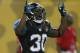 Dec 5, 2013; Jacksonville, FL, USA; Jacksonville Jaguars running back Jordan Todman (30) celebrates after catching a 21-yard touchdown pass thrown by wide receiver Ace Sanders (not pictured) in the third quarter against the Houston Texans at EverBank Field. Mandatory Credit: Phil Sears-USA TODAY Sports