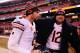 Dec 15, 2013; Cleveland, OH, USA; Chicago Bears quarterback Jay Cutler (6) celebrates with quarterback Josh McCown (12) after defeating the Cleveland Browns 38-31 at FirstEnergy Stadium. Mandatory Credit: Andrew Weber-USA TODAY Sports