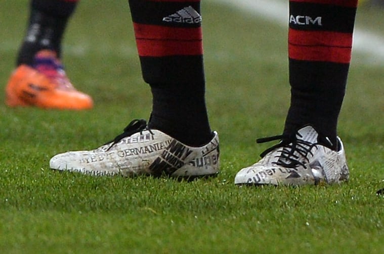Mario Balotelli Wears Football Boots Covered in Headlines He Has Made
