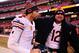 Dec 15, 2013; Cleveland, OH, USA; Chicago Bears quarterback Jay Cutler (6) celebrates with quarterback Josh McCown (12) after defeating the Cleveland Browns 38-31 at FirstEnergy Stadium. Mandatory Credit: Andrew Weber-USA TODAY Sports