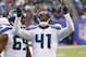 Dec 15, 2013; East Rutherford, NJ, USA; Seattle Seahawks cornerback Byron Maxwell (41) celebrates an interception during the second half against the New York Giants at MetLife Stadium. Seattle Seahawks defeat the New York Giants 23-0. Mandatory Credit: Jim O'Connor-USA TODAY Sports