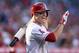 ANAHEIM, CA - JUNE 05: Mike Trout #27 of the Los Angeles Angels of Anaheim waits on deck during the game against the Chicago Cubs at Angel Stadium of Anaheim on June 5, 2013 in Anaheim, California. (Photo by Jeff Gross/Getty Images)