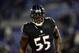BALTIMORE, MD - NOVEMBER 28: Outside linebacker Terrell Suggs #55 of the Baltimore Ravens looks on before playing the Pittsburgh Steelers at M&T Bank Stadium on November 28, 2013 in Baltimore, Maryland. The Baltimore Ravens won, 22-20. (Photo by Patrick Smith/Getty Images)