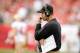 TAMPA, FL - DECEMBER 15: Jim Harbaugh, head coach of the San Francisco 49ers, calls a play during a game against the Tampa Bay Buccaneers at Raymond James Stadium on December 15, 2013 in Tampa, Florida. San Francisco won the game 33-14. (Photo by Stacy Revere/Getty Images)