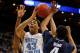 KANSAS CITY, MO - MARCH 22: James Michael McAdoo #43 of the North Carolina Tar Heels shoots against Darrun Hilliard #4 of the Villanova Wildcats in the second half during the second round of the 2013 NCAA Men's Basketball Tournament at the Sprint Center on March 22, 2013 in Kansas City, Missouri. (Photo by Ed Zurga/Getty Images)