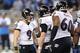 DETROIT, MI - DECEMBER 16: Justin Tucker #9 of the Baltimore Ravens celebrates with his teammates after kicking a 53 yard field goal prior to kicking the game winning field goal during the fourth quarter of the game against the Detroit Lions at Ford Field on December 16, 2013 in Detroit, Michigan. The Ravens defeated the Lions 18-16. (Photo by Leon Halip/Getty Images)